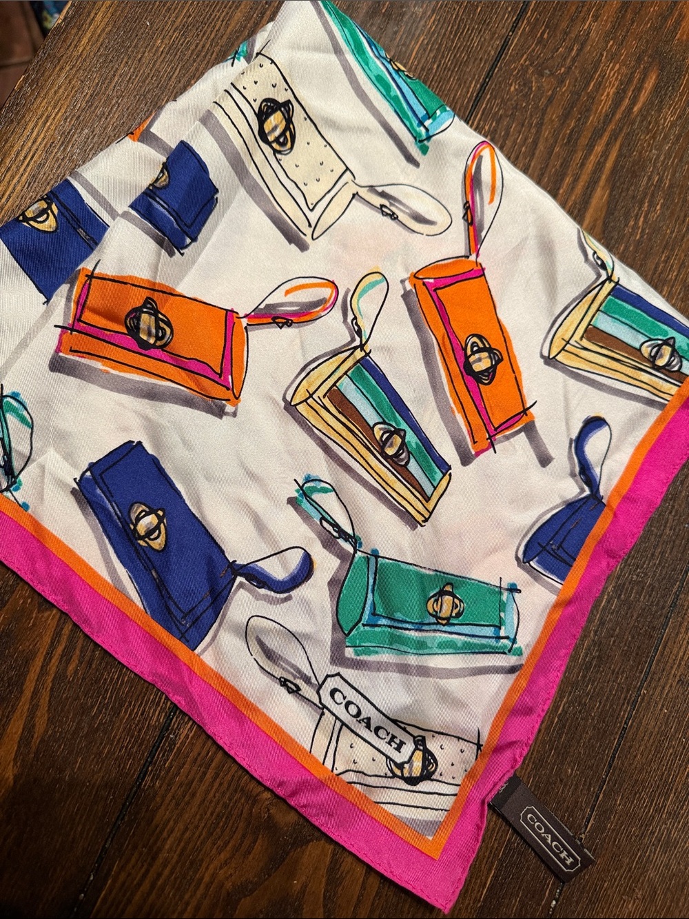 COACH Multicolor Silk Scarf – Pink Border